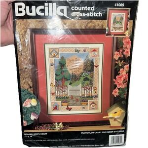 1995 Vintage Bucilla Counted Cross Stitch Kit 41069 NEARER GOD'S HEART 11"x14"
